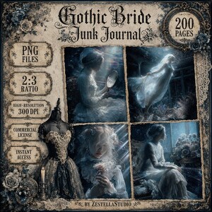 Páginas de diario estilo novia gótica, papel digital de moda victoriana romántica oscura (descarga digital)