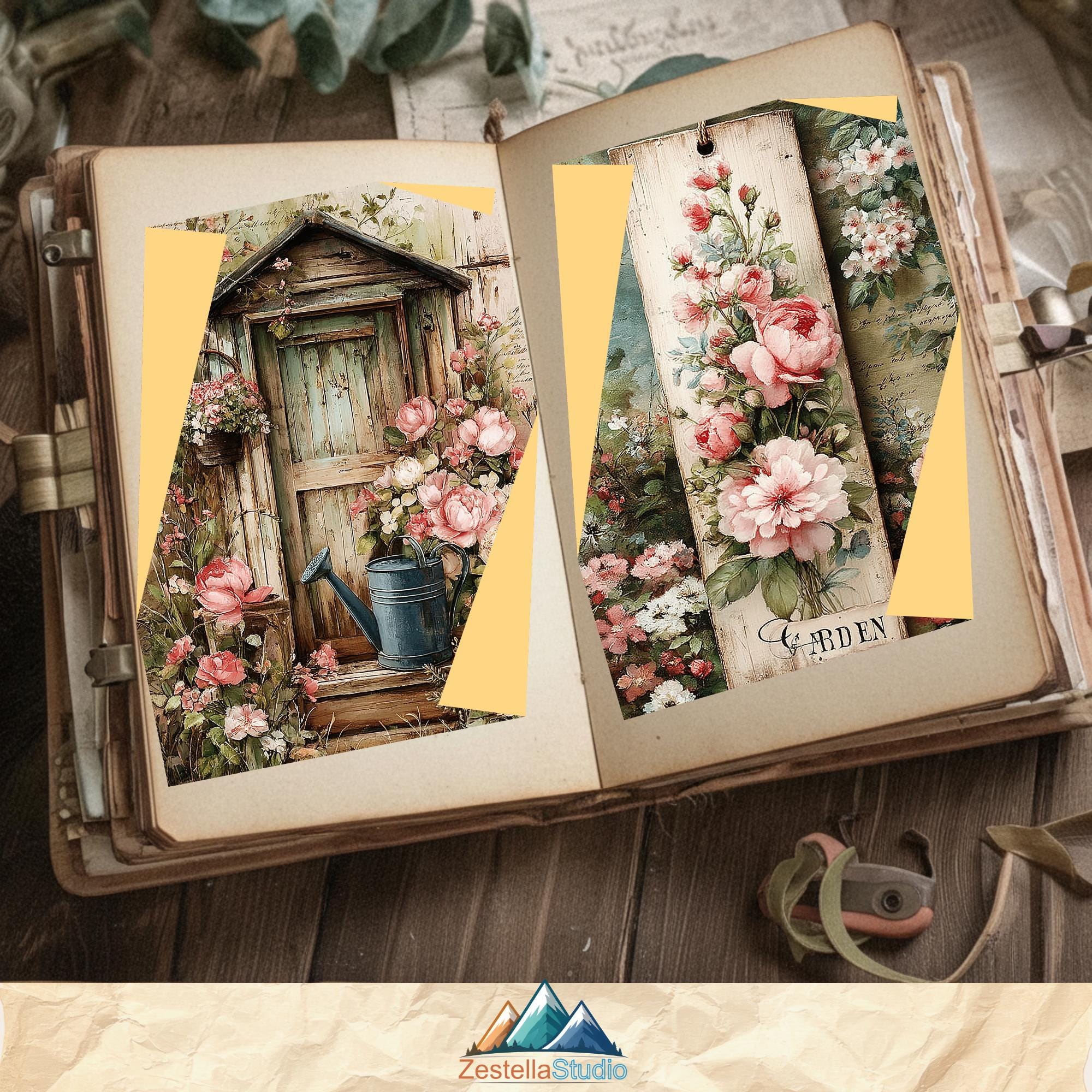 Shabby Chic Garden Junk Journal Kit, Vintage Roses Floral Scrapbooking ...