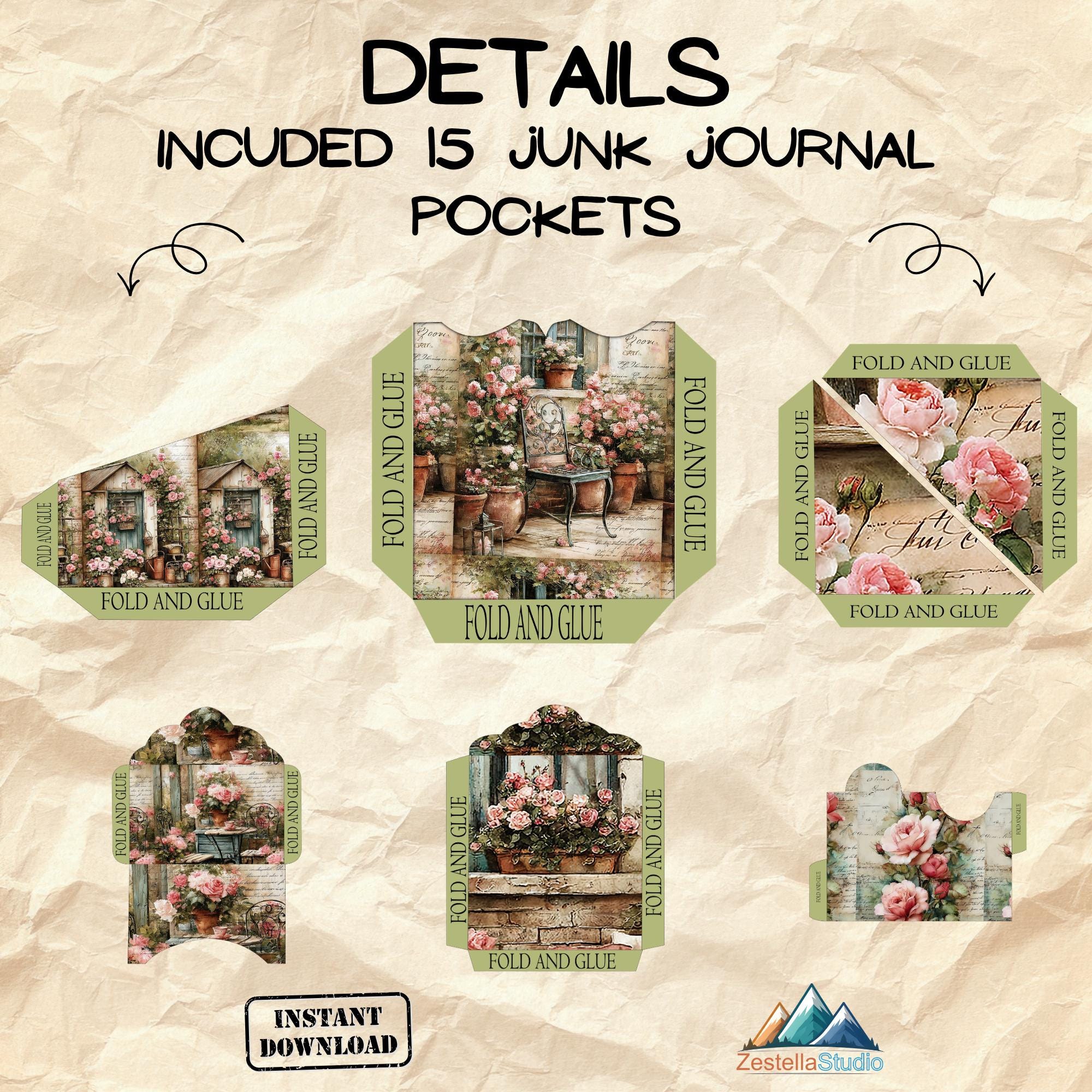Shabby Chic Garden Junk Journal Kit, Vintage Roses Floral Scrapbooking ...