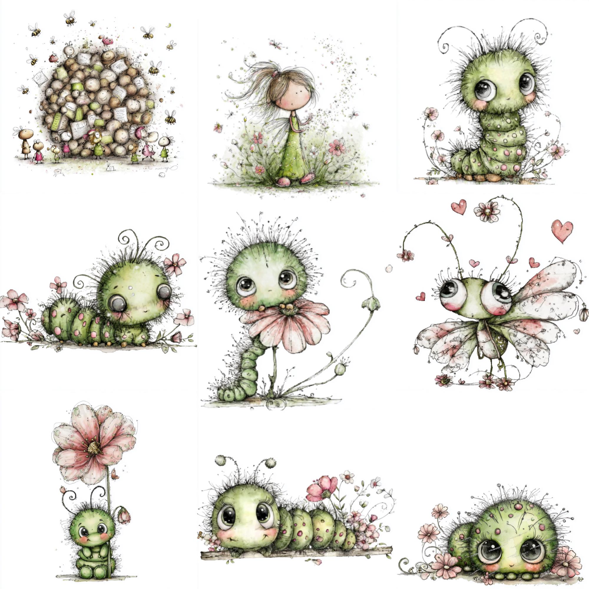 Spring Insects Drawing Watercolor Spring Bugs Clipart 144 PNG Garden Insects (digital Download ...