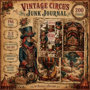 Vintage Circus Junk Journal Kit, Carnival Scrapbook Paper, Victorian Fairground (Digital Download)