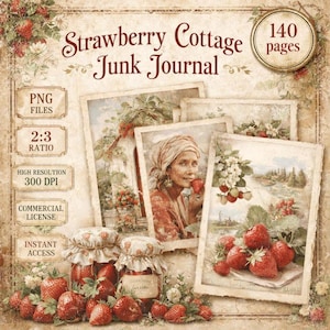 Strawberry Cottage Junk Journal Kit 150 pages | 40 POCKET KIT | Rustic Country Printable Scrapbook Paper