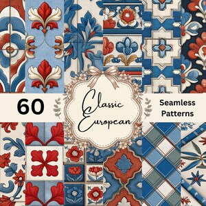 60 klassieke Europese naadloze patronen, vintage bloementegel digitaal papier (digitale download)