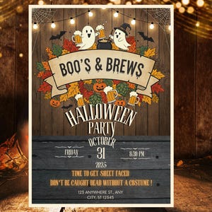 Plantilla de invitación para fiesta de Halloween de Boo&#39;s and Brews