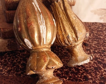 Two superb 18th century French timeworn hand carved gilded finials