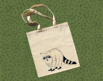 Raccoon Trash Panda Tote Bag. Screen Printed. 100% Organic Cotton. 16x14"