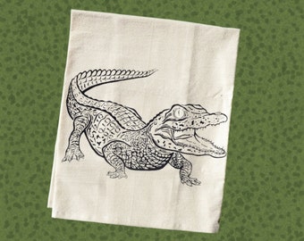 Baby Gator Kitchen Tea Towel. Screen Printed. Kitchen. Dishcloth. 100% Organic Cotton. 28x28"