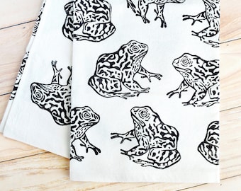 Gopher Frog Kitchen Tea Towel. Hand Block Printed. Kitchen. Dishcloth. 100% Organic Cotton. 28x28"