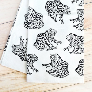 Gopher Frog Kitchen Tea Towel. Hand Block Printed. Kitchen. Dishcloth. 100% Organic Cotton. 28x28&quot;