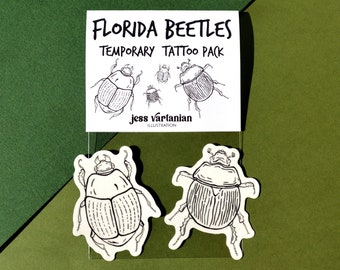 Florida Beetles Temporary Tattoo Pack of Two. 2x2. Gopher Tortoise Corpis Beetle. Equal-Clawed Gopher Tortoise Hister Beetle.