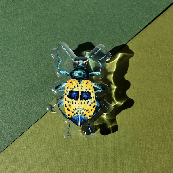 Coleoptera Beetle Watercolor Illustration Acrylic Pin. 2x2.75"