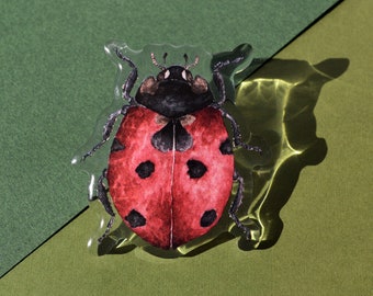 Ladybug Watercolor Illustration Acrylic Pin. 2x2.75"