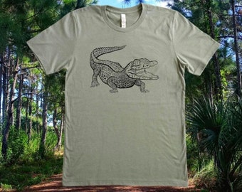Baby Gator Screen Printed Unisex Crew Neck Short Sleeves Sage Green T-Shirt