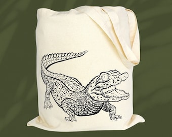 American Alligator Tote Bag. Screen Printed. 100% Organic Cotton. 16x14"