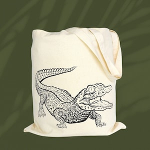 American alligator, gator, hand drawn, ink illustration, Cotton tote bag, wildlife, natural science illustration