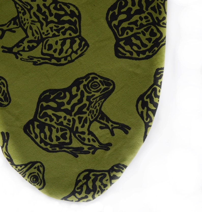 Gopher Frog Christmas Stocking. Olive Green. 100% Cotton. Hand Block Printed & Sewn. image 3