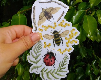 Bumble bee, Ladybug, & Beatle Watercolor Illustration Sticker Pack