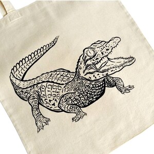 American alligator, gator, hand drawn, ink illustration, Cotton tote bag, wildlife, natural science illustration