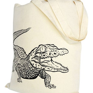 American alligator, gator, hand drawn, ink illustration, Cotton tote bag, wildlife, natural science illustration