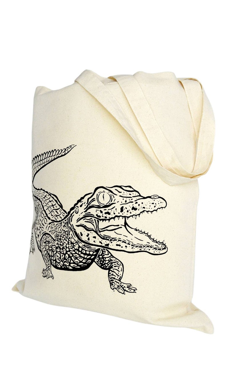 American alligator, gator, hand drawn, ink illustration, Cotton tote bag, wildlife, natural science illustration