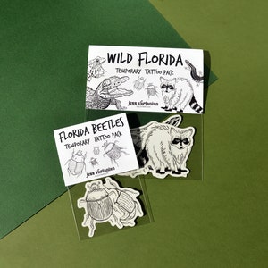 Wild Florida Temporary Tattoo Pack of Five. Baby Gator. Alligator. Raccoon. Beetles. Southern Leopard Frog. Six Lined Racerunner. image 6