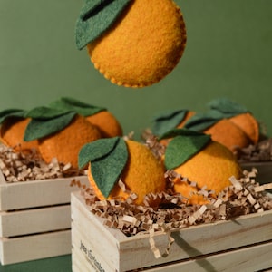 Florida Oranges Wool Felt Ornament. Magnet. MiniWood Crate. Set of 3. Handmade & Sewn. 2.5x2.5&quot;