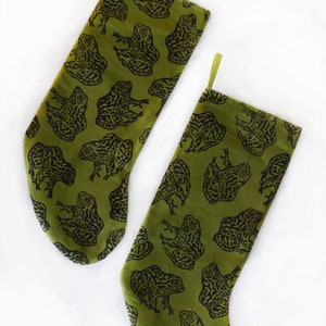 Gopher Frog Christmas Stocking. Olive Green. 100% Cotton. Hand Block Printed & Sewn. image 4