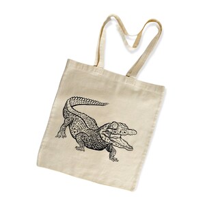 American alligator, gator, hand drawn, ink illustration, Cotton tote bag, wildlife, natural science illustration