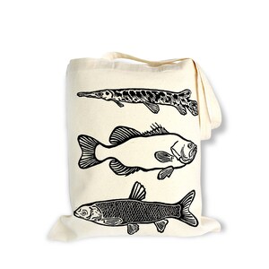 Florida Fish Tote Bag. Alligator Gar. Large Mouth Bass. Grass Carp. 100% Organic Cotton. Hand Block Printed. 14x16 image 10