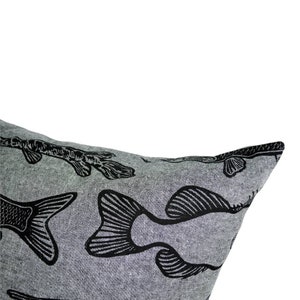 Florida Fish Throw Pillow Slip Cover. Alligator Gar. Large Mouth Bass. Hand Drawn. Linen. Hand Block Printed & Sewn. 19x19 image 4