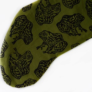 Gopher Frog Christmas Stocking. Olive Green. 100% Cotton. Hand Block Printed & Sewn. image 5