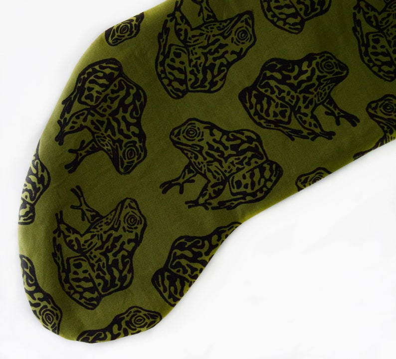 Gopher Frog Christmas Stocking. Olive Green. 100% Cotton. Hand Block Printed & Sewn. image 5