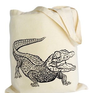 American alligator, gator, hand drawn, ink illustration, Cotton tote bag, wildlife, natural science illustration