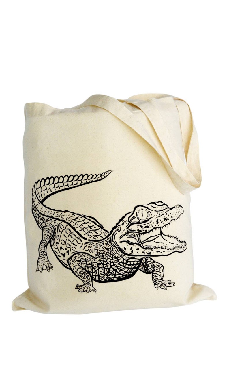 American alligator, gator, hand drawn, ink illustration, Cotton tote bag, wildlife, natural science illustration