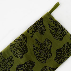 Gopher Frog Christmas Stocking. Olive Green. 100% Cotton. Hand Block Printed & Sewn. image 6