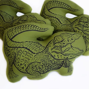Gator Baby Plush Pillow. Hand Illustrated,  Screen Printed, & Sewn. 100% Cotton. Handmade. 13x9"