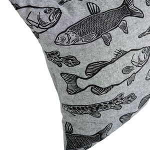 Florida Fish Throw Pillow Slip Cover. Alligator Gar. Large Mouth Bass. Hand Drawn. Linen. Hand Block Printed & Sewn. 19x19 image 6