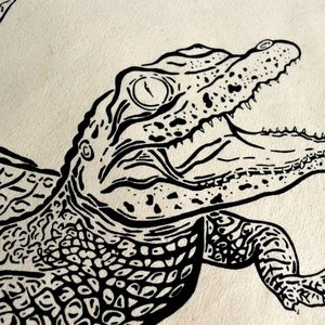 American alligator, gator, hand drawn, ink illustration, Cotton tote bag, wildlife, natural science illustration