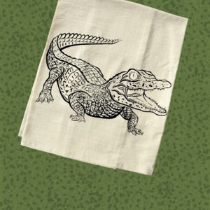 Baby Gator Kitchen Tea Towel. Screen Printed. Kitchen. Dishcloth. 100% Organic Cotton. 28x28 image 2