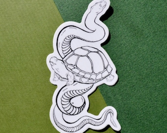 Gopher Tortoise & Rattlesnake Sticker. Keystone Species. Hand Drawn. Ink illustration. Florida Keystone Species. Waterproof Vinyl. 3x3"