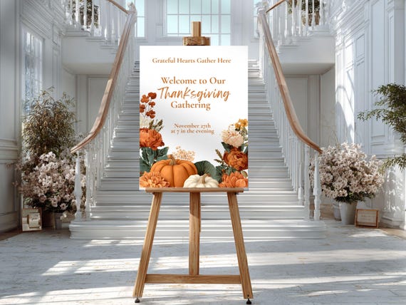 Editable Thanksgiving Sign Printable Welcome Sign for Dinner Party Sign Fall Entrance Sign for Friendsgiving Dinner Party Template Printable