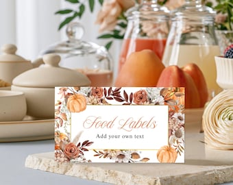 Editable Food Labels Baby Shower Food Label Cards Editable Food Cards Pumpkin Baby Shower Food Signs Template BS49