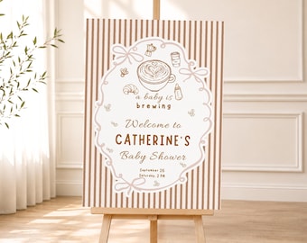 A Baby Is Brewing Baby Shower Welcome Sign Coffee Baby Shower Decor Neutral Coffee Themed Shower Editable Canva Template BSF1