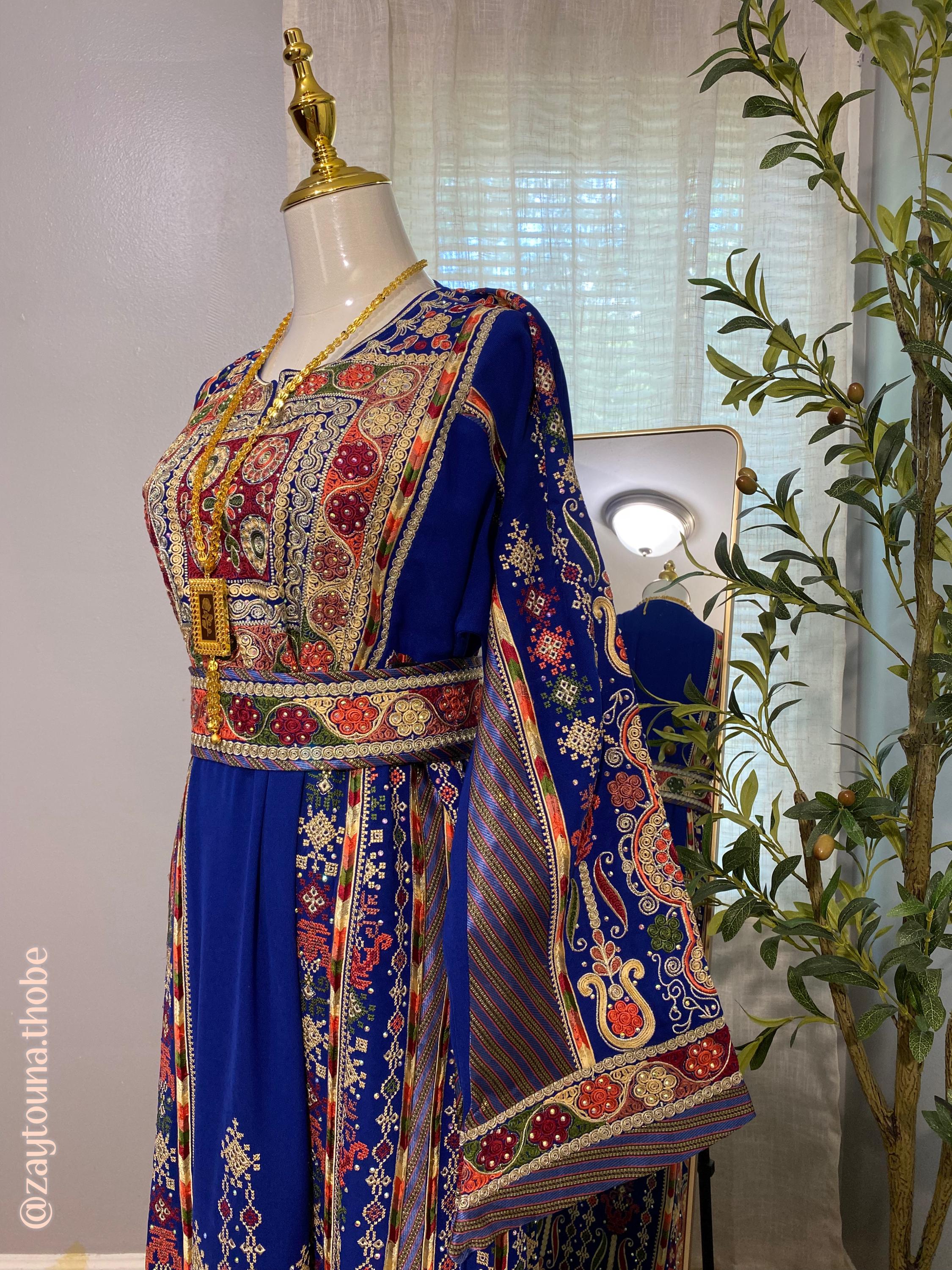 dishdasha dress Palestinian Embroidery Thobe Maxi Dress with Rhinestones XXL / Black main image 1
