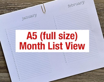 2027 Monthly List View Pages A5