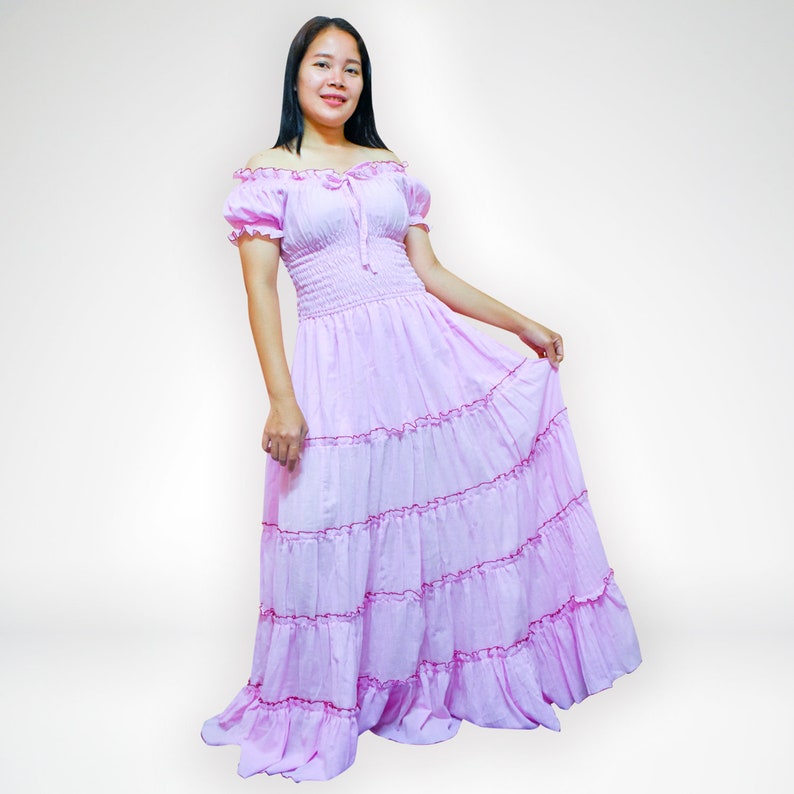Extra Long Peasant Pastel Pink light weigh cotton Maxi Boho Hippie Gypsy Party Bridesmaid Evening Summer Casual Beach Sundress