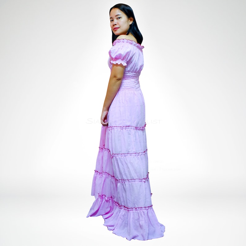 Extra Long Peasant Pastel Pink light weigh cotton Maxi Boho Hippie Gypsy Party Bridesmaid Evening Summer Casual Beach Sundress