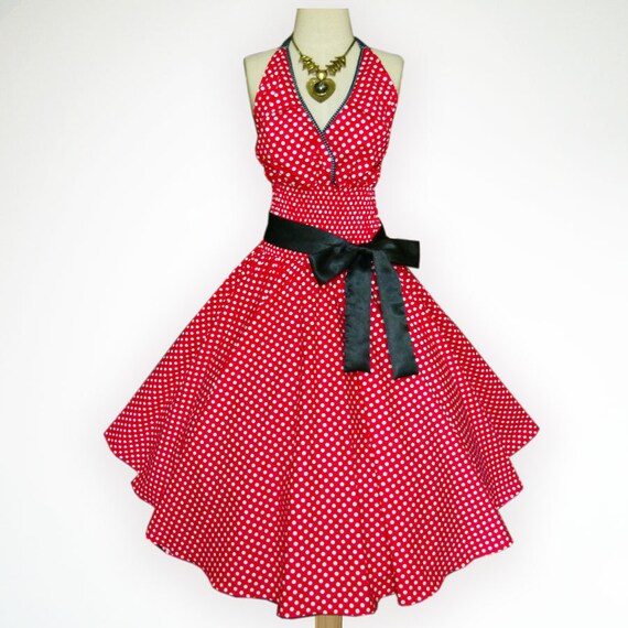 red and white polka dot swing dress