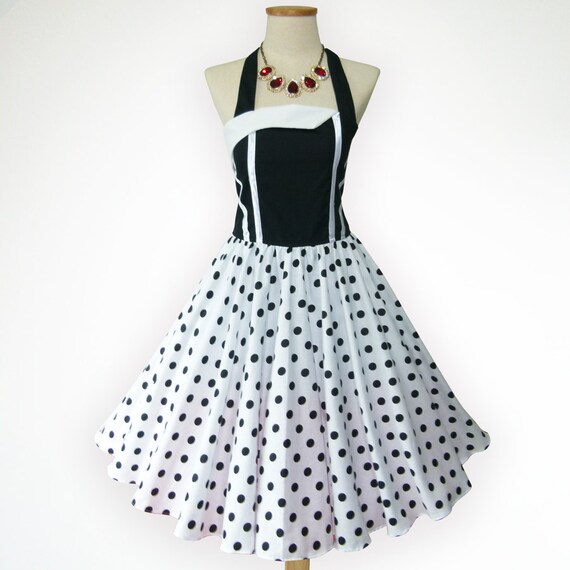 black and white polka dot 50s dress
