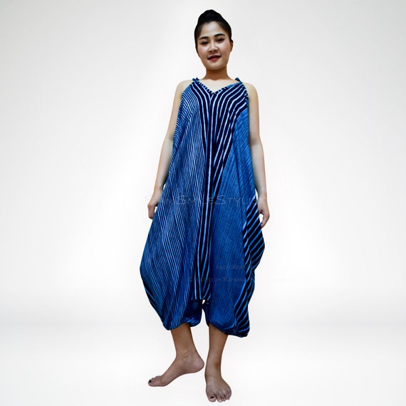 Free Size Jumpsuit Blue Strip Print 
